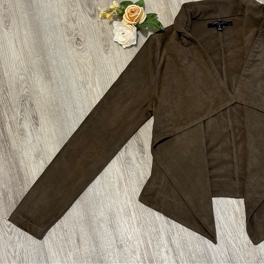 NEW Romeo + Juliet Couture ~ Brown Women's Suede Open Front Jacket ~ Size Small - Picture 4 of 8